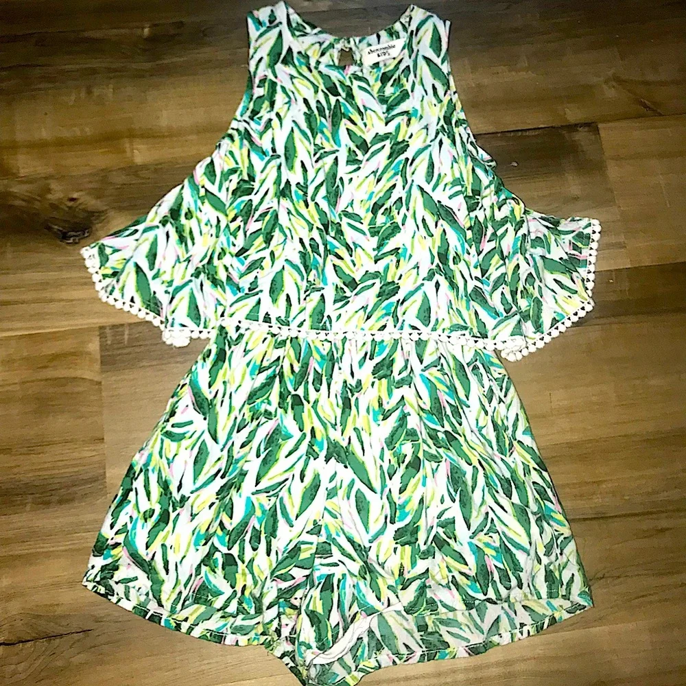 5/$25 Abercrombie Girls Romper • Sleeveless • Green White • Pockets Boho